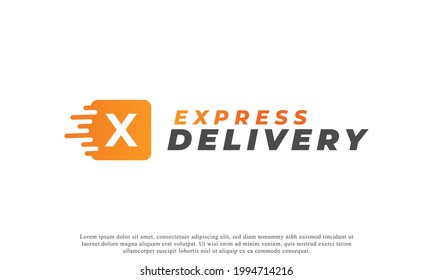 Creative Initial Letter X Logo. Orange Shape X Letter with Fast Shipping Delivery Truck Icon. Usable for Business and Branding Logos. Flat Vector Logo Design Ideas Template Element