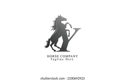 Creative initial letter Y with abstract running stallion horse logo vector concept.