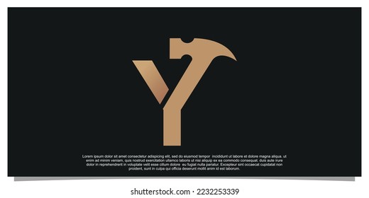 Creative initial letter Y with hammer logo design unique concept Premium Vector