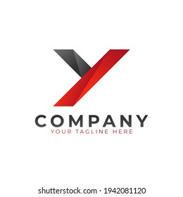 Creative Initial Letter Y Logo Design. Schwarz und roter geometrischer Pfeil Form Low-Poly-Stil. Für Unternehmens- und Branding-Logos geeignet. Flaches Vectorlogo-Designideen-Element für Vorlagen. EPS10-Vektorgrafik