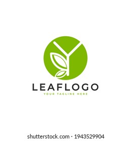 Creative Initial Letter Y Logo. Circle Shape Linear Style Linked with Green Leaf Symbol. Usable for Business, Healthcare, Nature and Farm Logos. Flat Vector Logo Design Ideas Template Element. Eps10