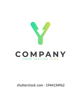 Creative Initial Letter Y Logo Arrow. Yellow and Green Shape with Negative Space Arrow inside. Usable for Business and Branding Logos. Flat Vector Logo Design Ideas Template Element. Eps10 Vector