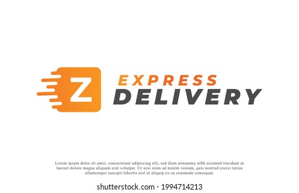 Creative Initial Letter Z Logo. Orange Shape Z Letter With Fast Shipping Delivery Truck Icon. Usable For Business And Branding Logos. Flat Vector Logo Design Ideas Template Element