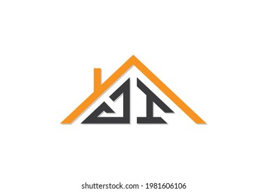 Letras iniciales creativas Logo de JI para casa o propiedad inmobiliaria. Este logotipo incorpora letras y techo de casa. Será adecuado para qué empresa o nombre de marca inician esas iniciales.