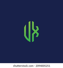 Creative initial letters UX with eco leaf shape logo.It will be suitable for which company or brand name start those initial.