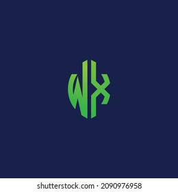 Kreative Anfangsbuchstaben WX mit Öko-Blattform-Logo.Es ist geeignet, für welchen Firmen- oder Markennamen die ersten Buchstaben beginnen.