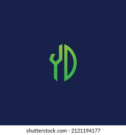 Creative initial letters YD with eco leaf shape logo.It will be suitable for which company or brand name start those initial.