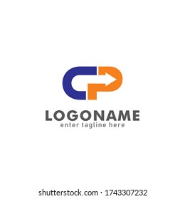 Creative initial logo template for the concept of the letter CP concept vector logo. initial letter CP with arrow symbol, business logo, typographic style. for logistic company names, delivery, etc. 