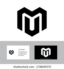 Creative initial MU logo design with business card