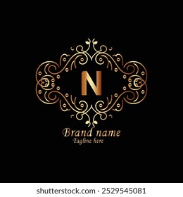 creative initial n latter logo design with luxury modern business vector template. creative new n isolate n monogram , royal, crow  latter logo with golden color 