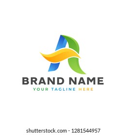 Creative initial nature A green and orange leaf abstract vector logo design template Vector illustration