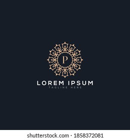 Creative Initial P Buchstaben Logo monogram.Golden color Luxury Juwelierrahmen Edelsteinkanten-Logo. 
