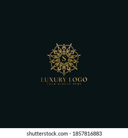 Creative Initial S letter logo monogram.Golden color Luxury jewelry frame gem edge logotype. 