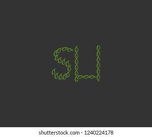 Creative Initial SU Letter Twisted Leaf Logotype