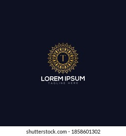 Creative Initial T letter logo monogram.Golden color Luxury jewelry frame gem edge logotype.