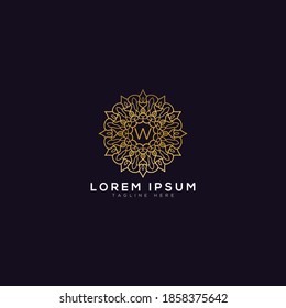 Creative Initial W letter logo monogram.Golden color Luxury jewelry frame gem edge logotype. 