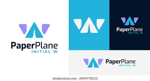 Creative Initial W Paper Plane Origami Logo Design Branding Template