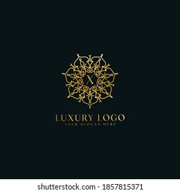 Monograma creativo de la letra inicial X.Color dorado Logotipo del borde de la joyería de lujo. 