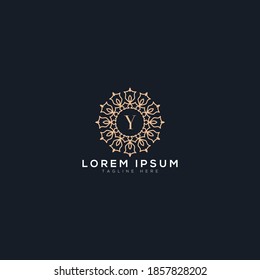Creative Initial Y letter logo monogram.Golden color Luxury jewelry frame gem edge logotype. 