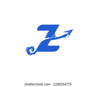 Creative Initial Z Letter Abstract Arrow Swoosh Blue Splash Paint Brush Logotype
