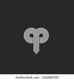 Creative initials qp or pq logo monogram, parallel thin lines minimalist design, overlapping two letters q and p emblem for business card
