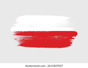 Creative Ink Grunge Texture with Paint Brush Stroke on Polish National Flag for Poland Independence Day 11th November