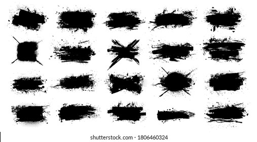 Creative ink splashes stencil with with splashes, blots, ink strokes and street dirt. Spots of black ink with splashes and dabs of paint. Isolated Silhouettes dirty ink splashes stencil. Vector paint