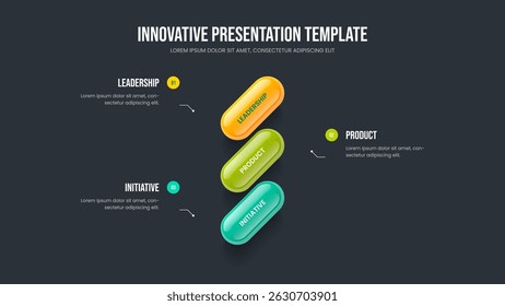 Creative Innovation 3 Option Diagram Frame Layout. Financial Showcase Three Step Infographic Slide Design. Business Portfolio Slideshow Template Vector Illustration.