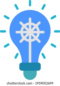 Creative Innovation Bulb Concept, Light Inside Ship Wheel Vector Icon Design, Business Plan Accomplishment Symbol on White Background, Measurable Objective Sign, Goal and Motivation Stock illustartion