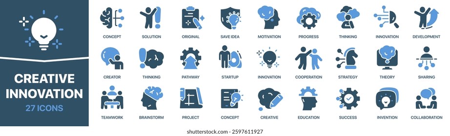 Creative and innovation colored signed icon collection. Concept, original, creator, startup, idea icons. UI icon set. Colored icons pack. Vector illustration