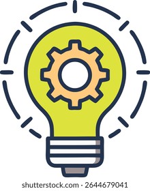 Creative innovation light bulb with gear icon representing engineering ideas and problem-solving.