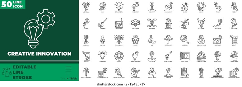 Línea de innovación creativa Conjunto de iconos editables