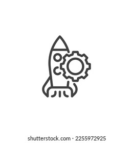 Creative innovation line icon. linear style sign for mobile concept and web design. Rocket and gear outline vector icon. Symbol, logo illustration. Vector graphics