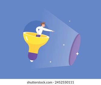 creative and innovative. find ideas and innovate so that the business can be successful. achievements and goals. businessman or worker driving light to reach target. illustration concept design
