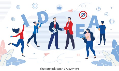 Creative Innovative Idea Generation And Implementation. People Employee Team Holding Letter, Business Partner Handshaking After Making Successful Deal. Contract Negotiation. Startup Investment