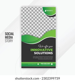 Creative and innovative marketing solutions company social media story design with black background
