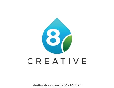 Creative and innovative number eight and drop leaf logo design. Eco drop logo