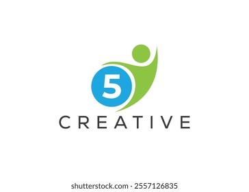 Creative and innovative number five and man logo design. Eco man logo