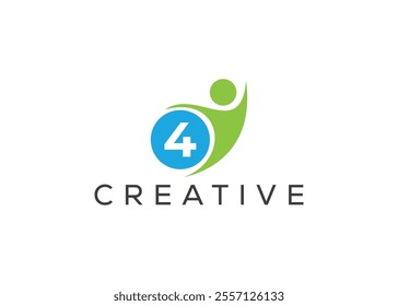 Creative and innovative number four and man logo design. Eco man logo