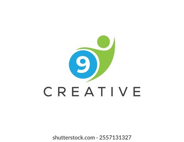 Creative and innovative number nine and man logo design. Eco man logo