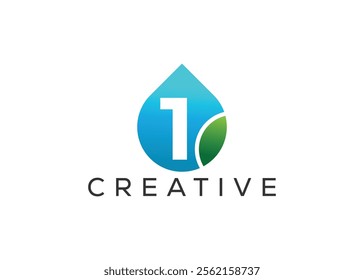 Creative and innovative number one and drop leaf logo design. Eco drop logo