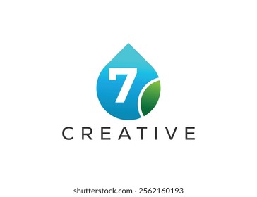 Creative and innovative number seven and drop leaf logo design. Eco drop logo