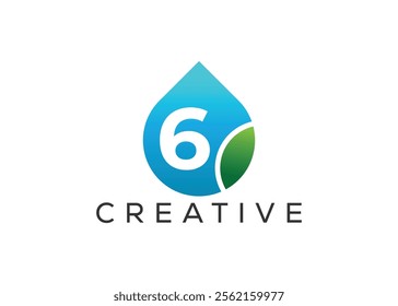 Creative and innovative number six and drop leaf logo design. Eco drop logo