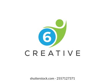 Creative and innovative number six and man logo design. Eco man logo