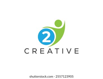 Creative and innovative number two and man logo design. Eco man logo