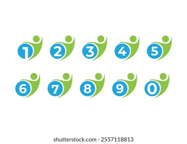 Creative and innovative number zero to nine and man logo design. Eco man logo