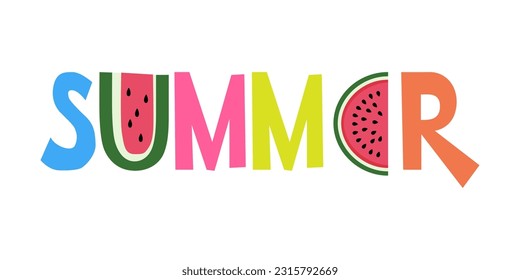 Creative inscription summer with watermelon. Vector illustration
