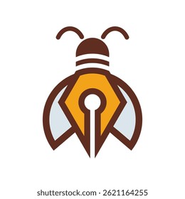 Creative Insect Logo with Quill Pen Body in Brown and Orange