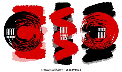 Creative inserts with a smear of paint in red and black colors