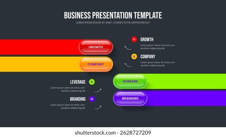 Diseño de marco de infografía de 4 elementos de Creative Insight. Consultoría de Cartera Diagrama de cuatro pasos Plantilla de diapositivas. Ilustración vectorial de diseño de presentación de diapositivas de crecimiento de Profesional.
